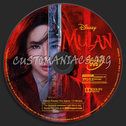 Mulan (2020) dvd label