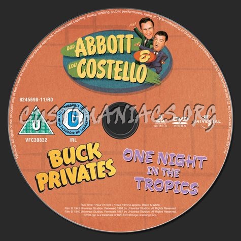 Abbott & Costello Buck Privates & One Night in the Tropics dvd label