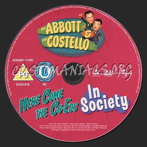 Abbott & Costello Here Come the Co-Eds & In Society dvd label