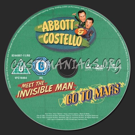 Abbott & Costello Meet the Invisible Man & Go to Mars dvd label