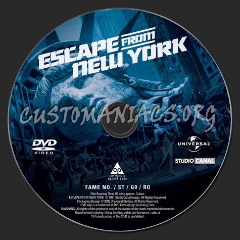 Escape From New York dvd label