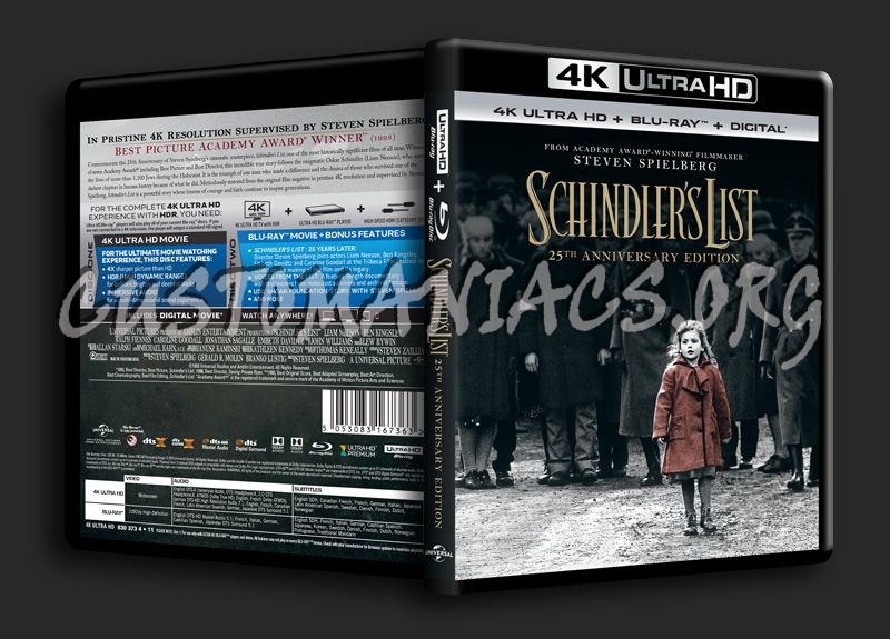 Schindler's List 4K blu-ray cover