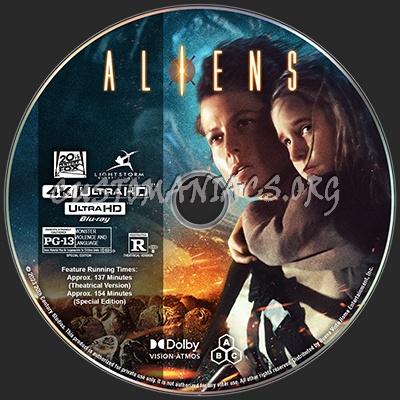 ALIENS (1986) 4K UHD BLU-RAY Label blu-ray label