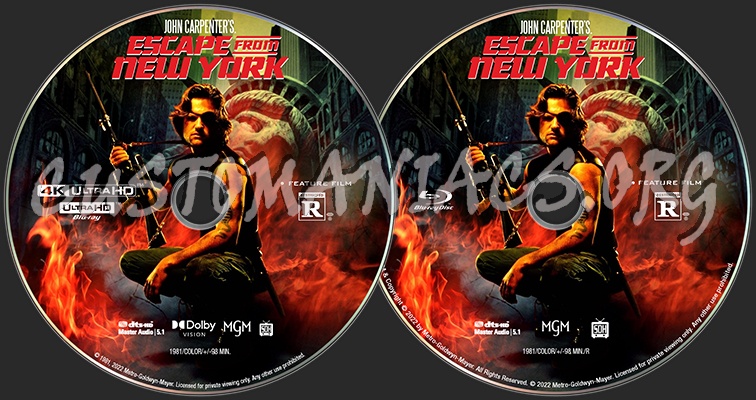 Escape from New York 4K + BD blu-ray label