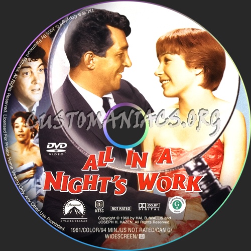 All in a Night's Work dvd label