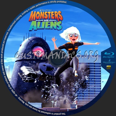 Monsters vs Aliens blu-ray label