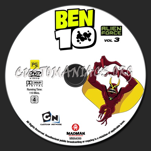 Ben 10 - Alien Force Volume 3 dvd label