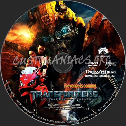 Transformers Revenge of the Fallen dvd label