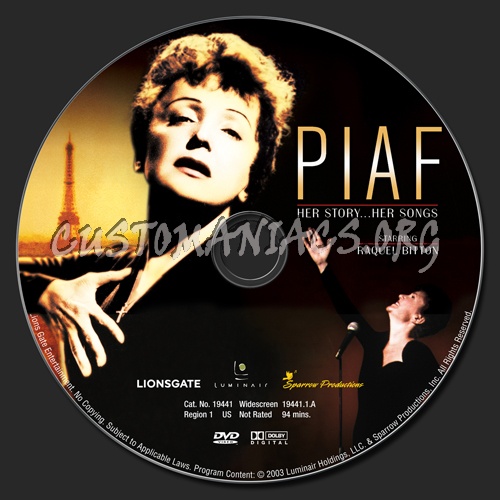 Piaf Her Story Her Songs dvd label