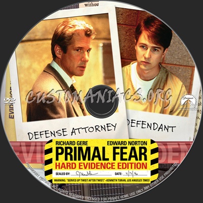 Primal Fear Hard Evidence Edition dvd label