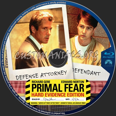 Primal Fear Hard Evidence Edition blu-ray label