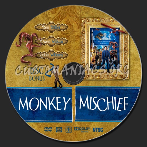 Night at the Museum Battle of the Smithsonian 2-Disc Monkey Mischief Pack dvd label