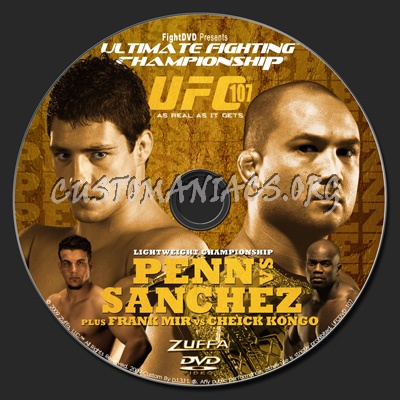 UFC 107 Penn vs Sanchez dvd label