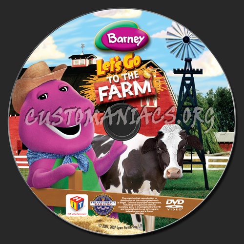 Barney Let's Go to the Farm dvd label.