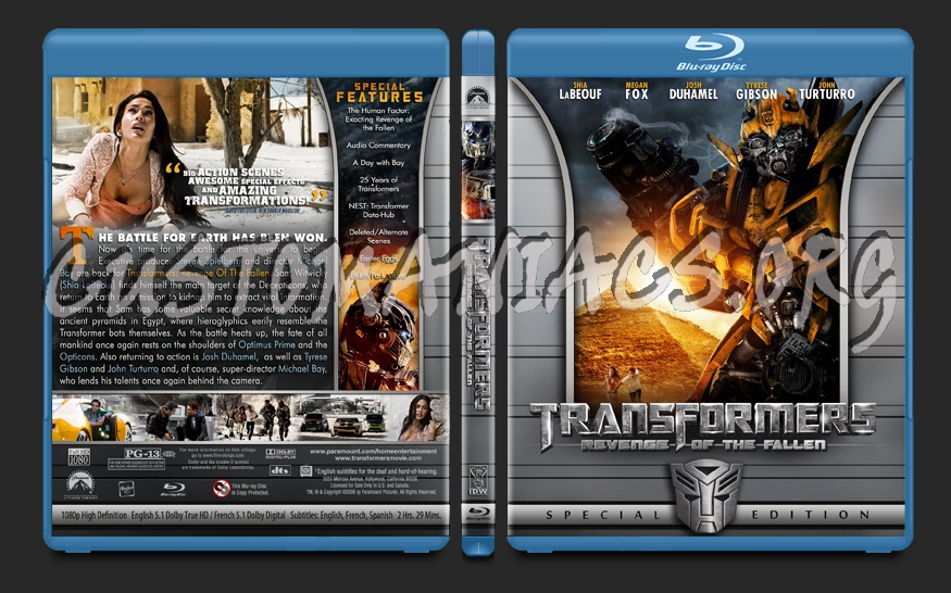 Transformers: Revenge of the Fallen blu-ray cover