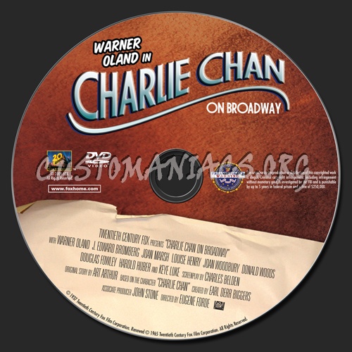 Charlie Chan On Broadway dvd label
