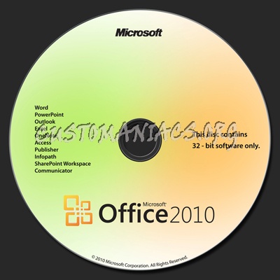 Microsoft Office 2010 32 bit dvd label