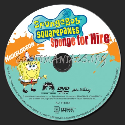 Spongebob Squarepants, Sponge For Hire dvd label