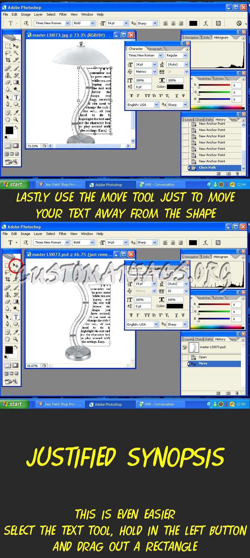 Following a shape or justify text in CS 