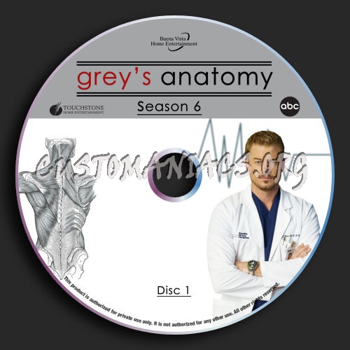 Grey's Anatomy Season 6 dvd label