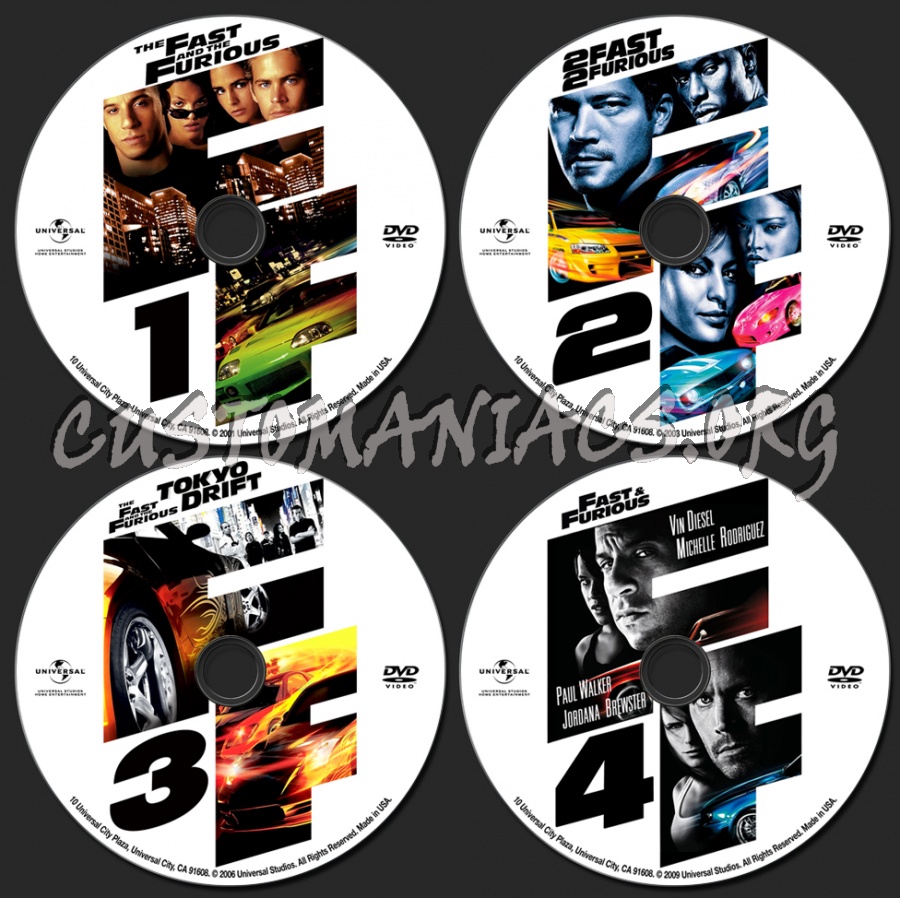The Fast And The Furious 1-4 dvd label