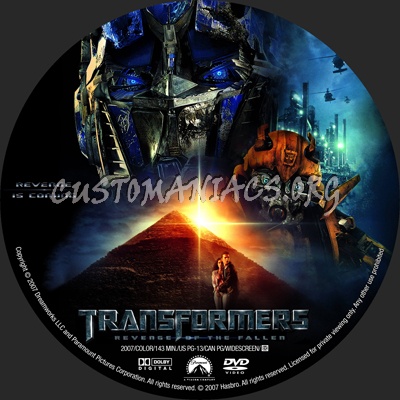 Transformers: Revenge of The Fallen dvd label