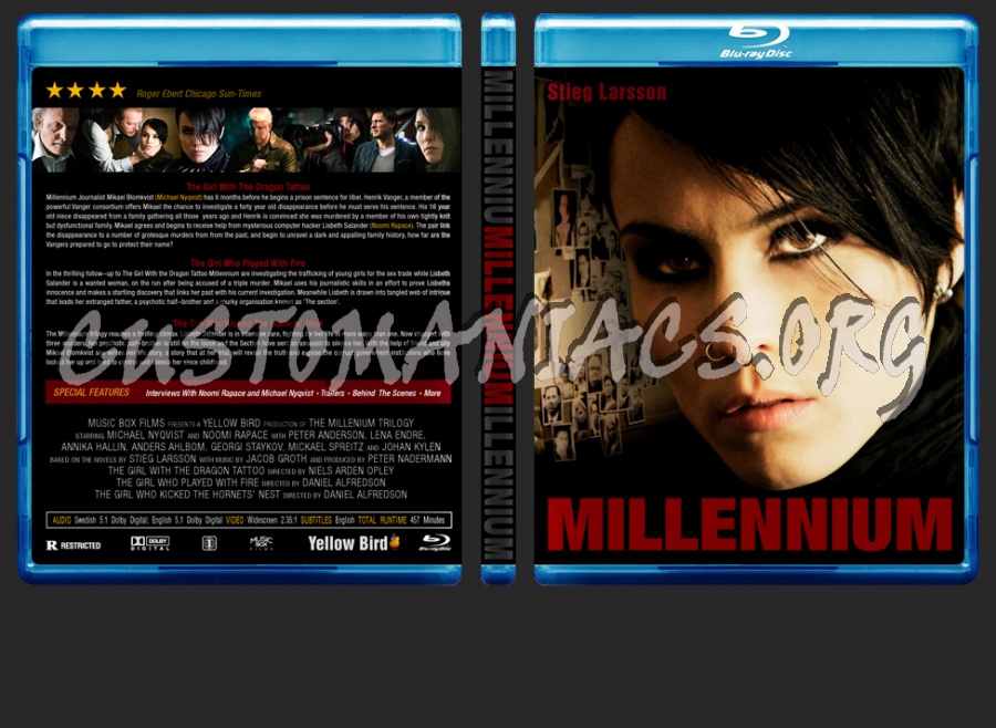 Millennium Trilogy (Girl Dragon Tattoo / Played Fire / Kicked Hornets' Nest) blu-ray cover