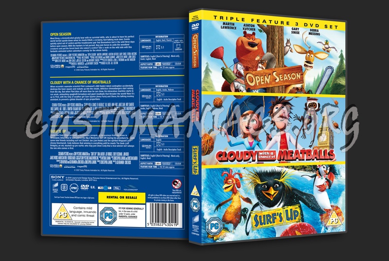 Open Season / Cloudy With A Chance of Meatballs / Surf's Up dvd cover