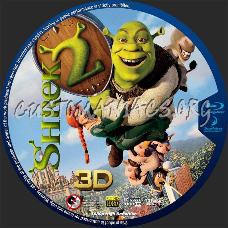 Shrek 2 - 3D blu-ray label