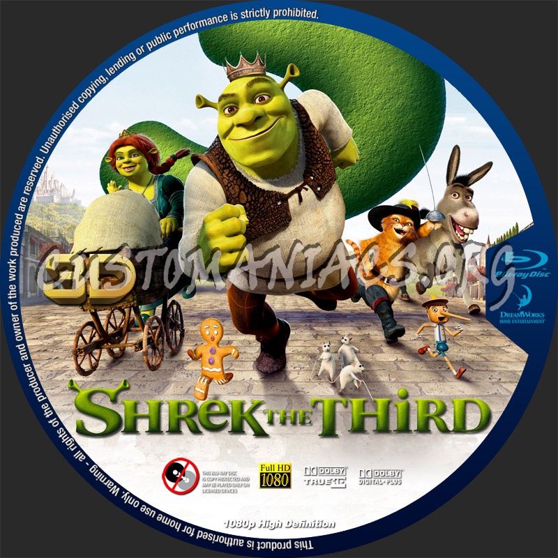 Shrek 3 - 3D blu-ray label