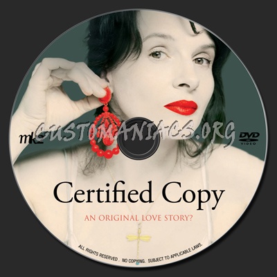 Certified Copy dvd label