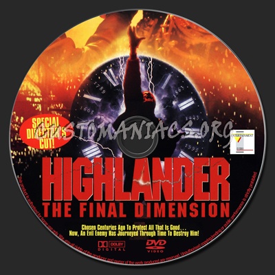 Highlander 3 The Final Dimension dvd label