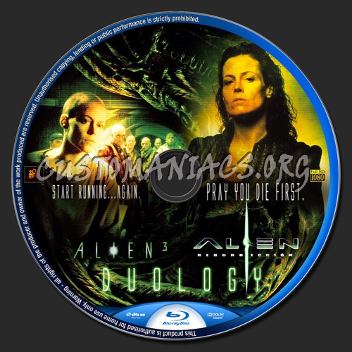 Alien 3 & Alien Resurrection blu-ray label