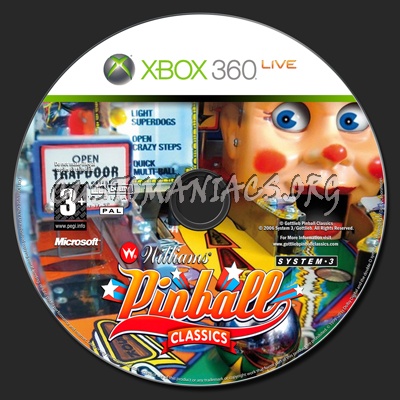 Williams Pinball Classics XBox 360 dvd label