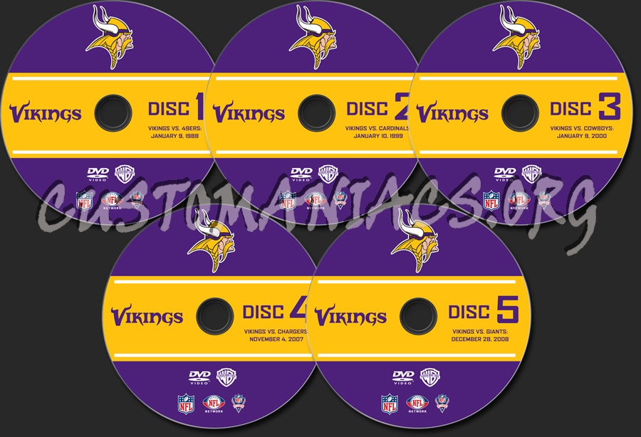 NFL 5 Greatest Games Volume 1 Vikings dvd label