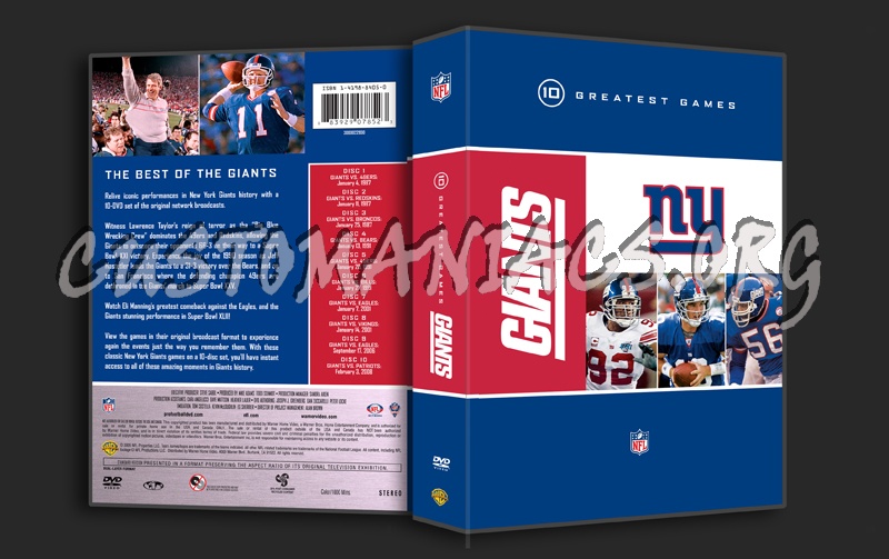NFL 10 Greatest Games Giants dvd cover