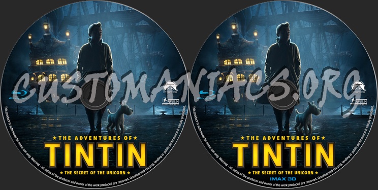 The Adventures of Tintin The Secret of the Unicorn blu-ray label