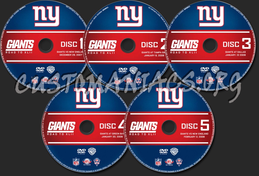 NFL Giants Road to XLII dvd label