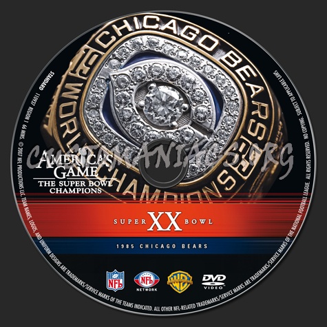 NFL Super bowl 20 1685 Chicago Bears dvd label