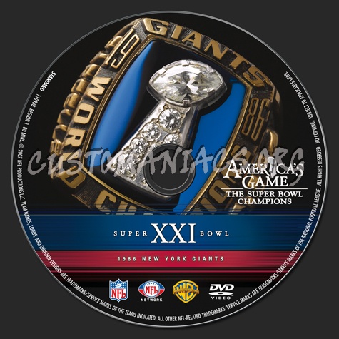 NFL Super bowl 21 1986 New York Giants dvd label