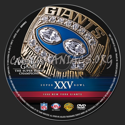 NFL Super bowl 25 1990 New York Giants dvd label