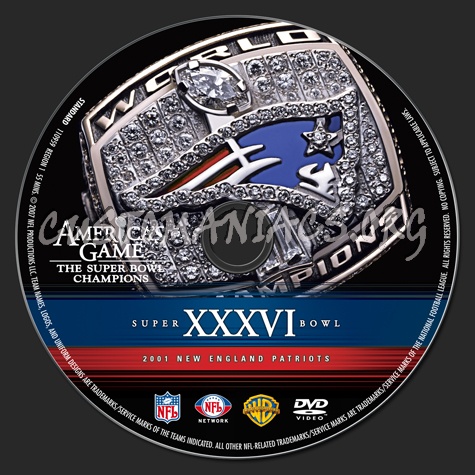 NFL Super bowl 36 2001 New England Patriots dvd label