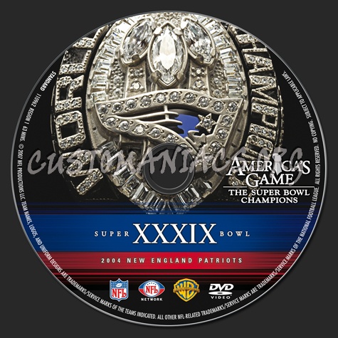 NFL Super bowl 39 2004 New England Patriots dvd label