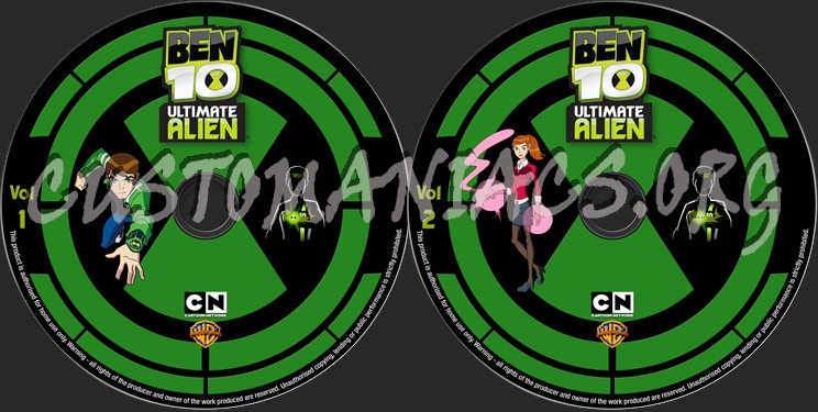 Ben 10 Ultimate Alien Vol 1&2 dvd label