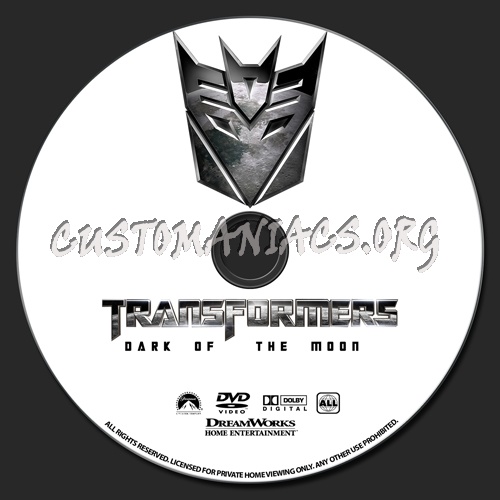 Transformers - Dark of the Moon dvd label