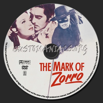 The Mark Of Zorro dvd label