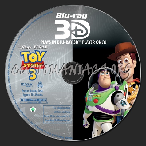 Toy Story 3 3D blu-ray label