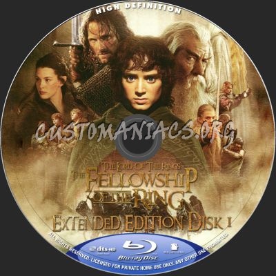 The Lord Of The Rings: Fellowship Of The Ring Extended Disk1&2 blu-ray label