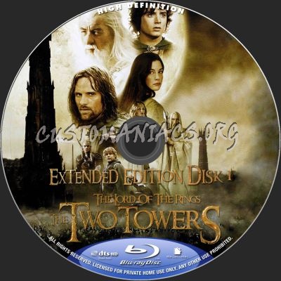 The Lord Of The Rings: The Two Towers Extended Disk1&2 blu-ray label