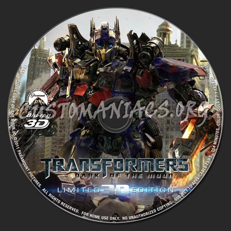 Transformers: Dark of the Moon 3D blu-ray label
